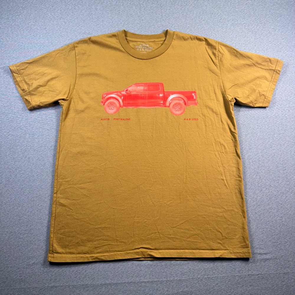 Austin Post Malone 2023 Tour Graphic T Shirt Men's XL Yellow Ford Raptor Truck